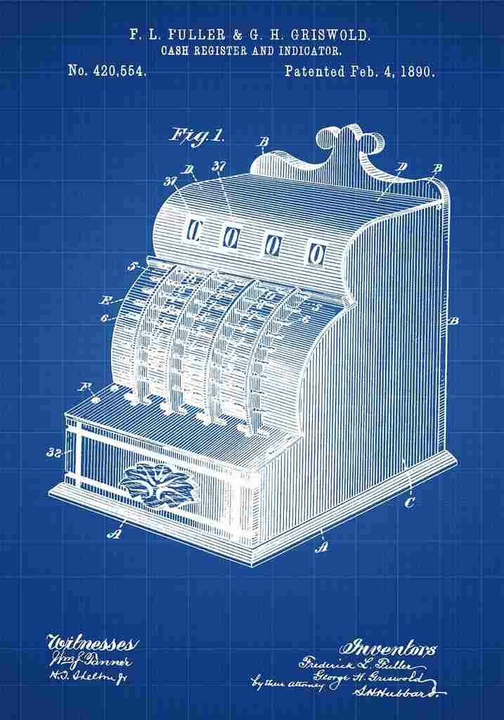 Patent Blueprint CashRegister blue A4 Photo Print