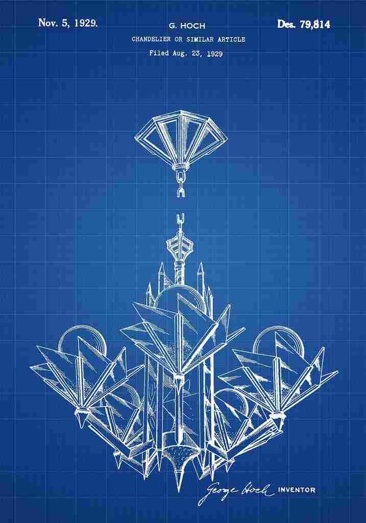 Patent Blueprint Chandelier blue A4 Photo Print