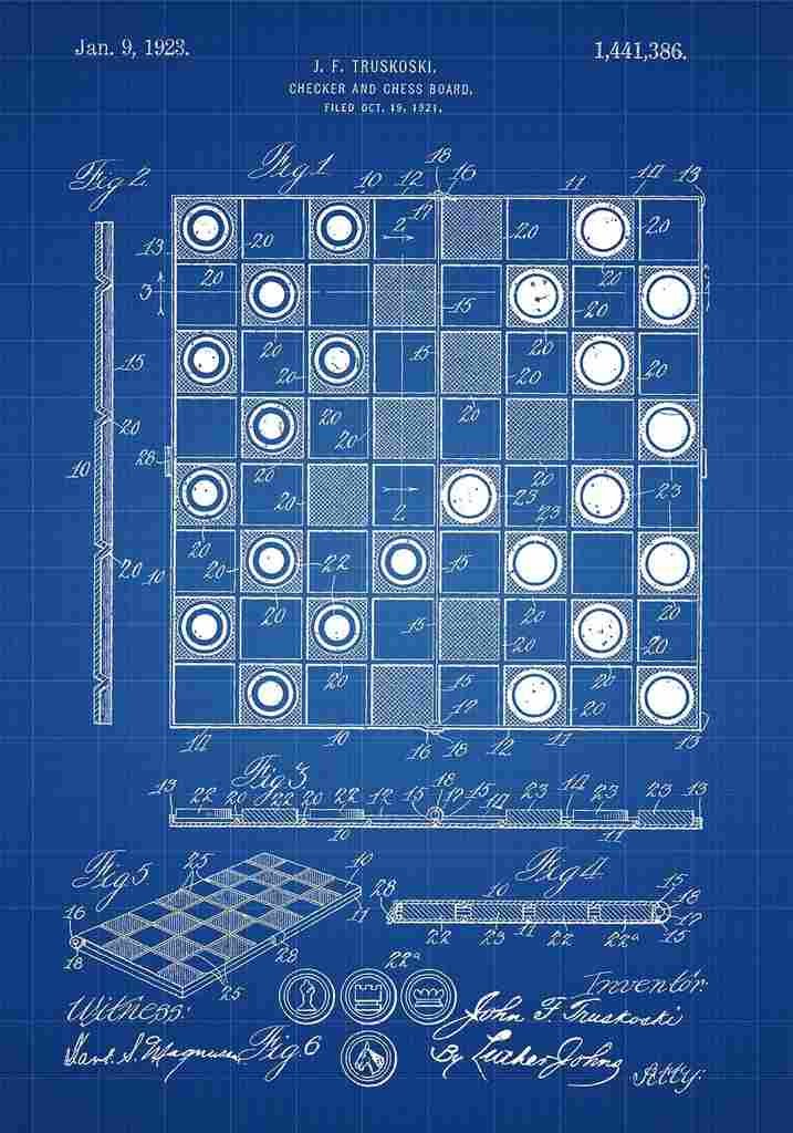 Patent Blueprint Chessboard blue A4 Photo Print