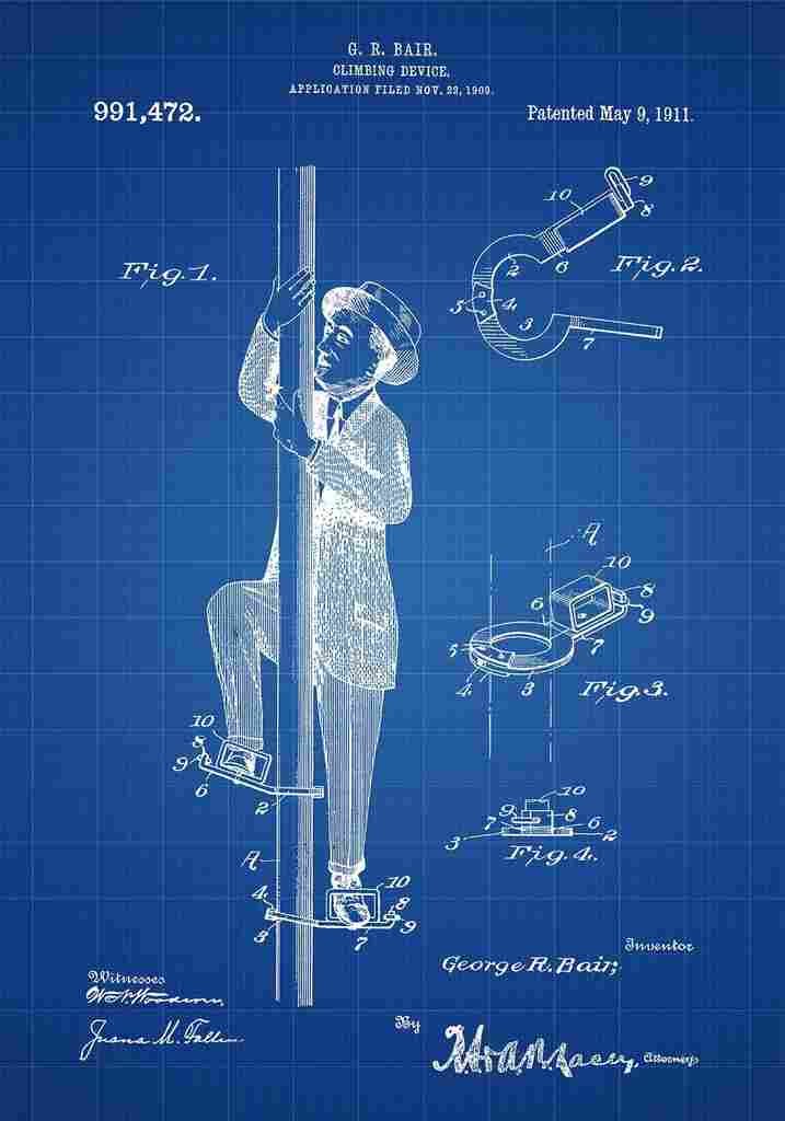 Patent Blueprint ClimbingDevice Blue A4 Photo Print