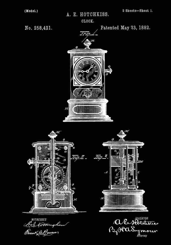 Patent Blueprint Clock black A4 Photo Print