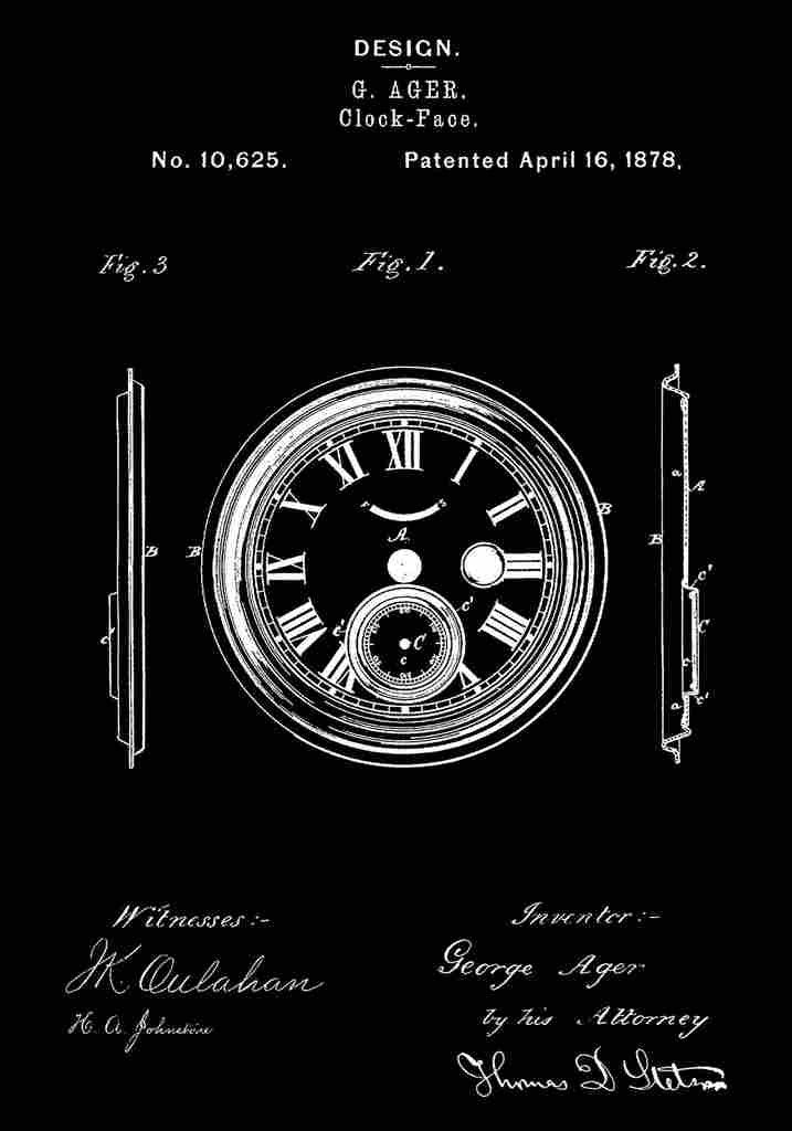 Patent Blueprint ClockFace black A4 Photo Print