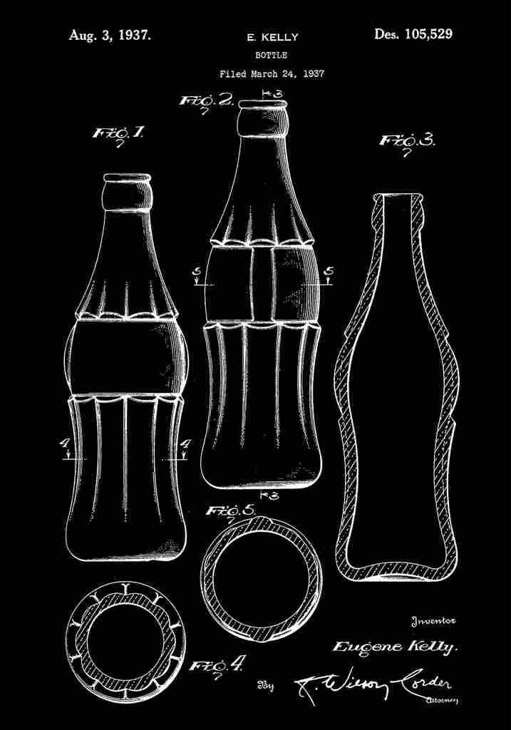 Patent Blueprint CocaColaBottle black A4 Photo Print