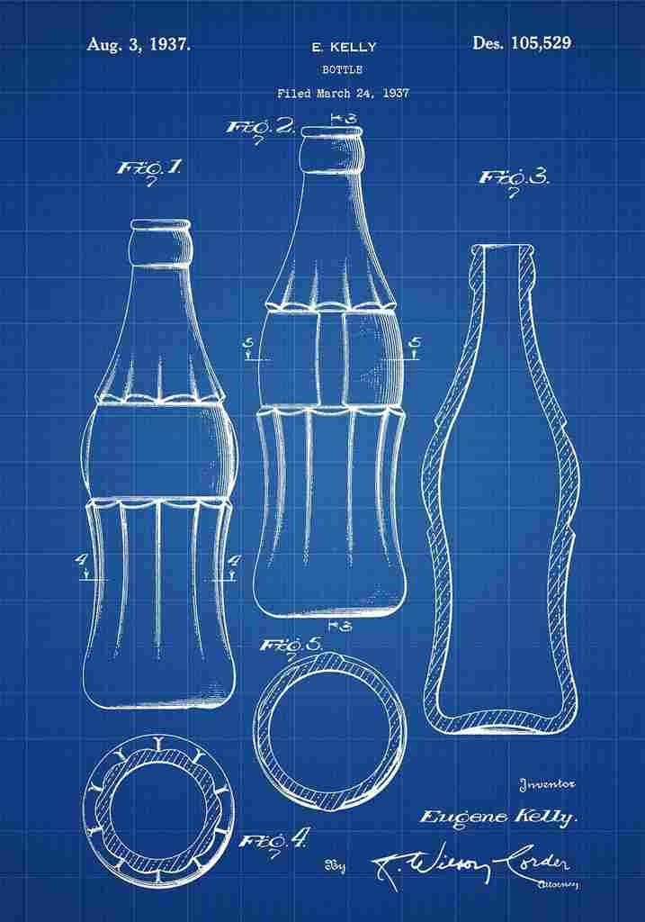 Patent Blueprint CocaColaBottle blue A4 Photo Print