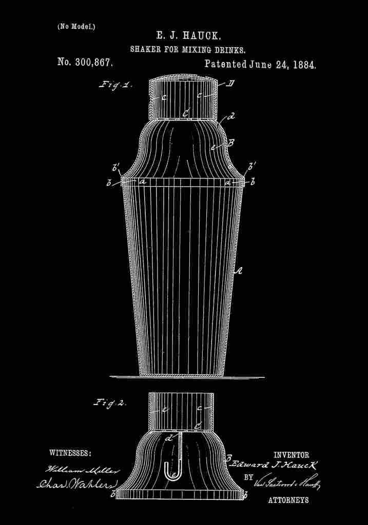 Patent Blueprint CocktailShaker black A4 Photo Print