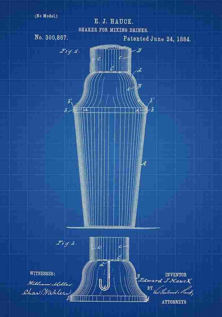 Patent Blueprint CocktailShaker blue A4 Photo Print