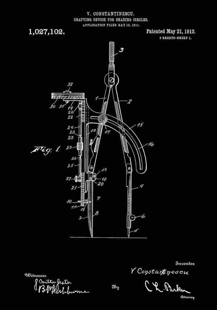 Patent Blueprint Compass black A4 Photo Print