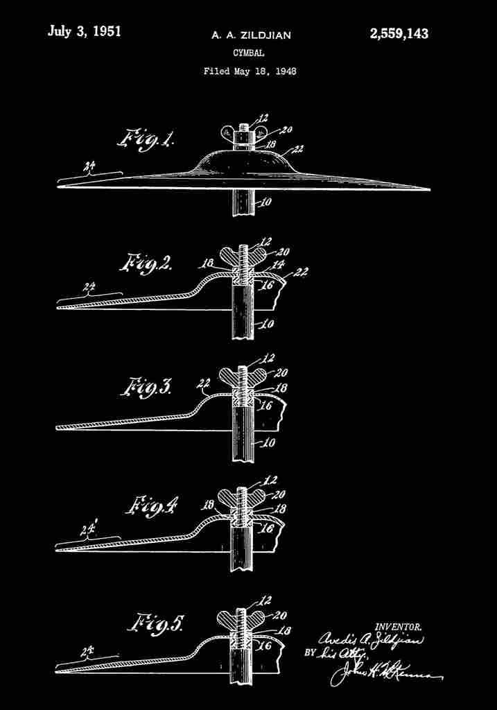 Patent Blueprint Cymbal black A4 Photo Print