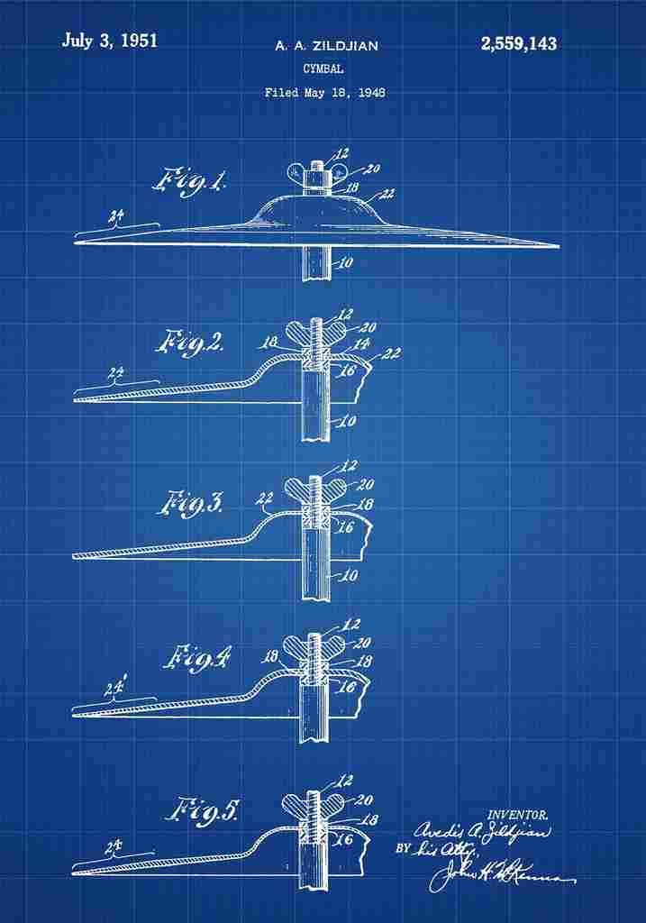 Patent Blueprint Cymbal blue A4 Photo Print