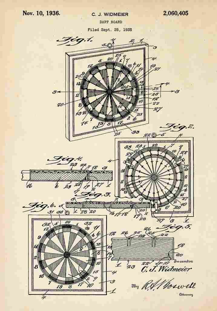 Patent Blueprint Dartboard A4 Photo Print