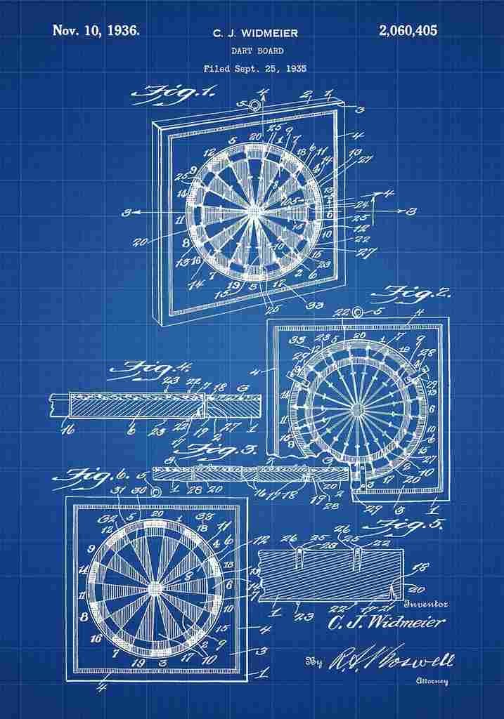 Patent Blueprint Dartboard blue A4 Photo Print