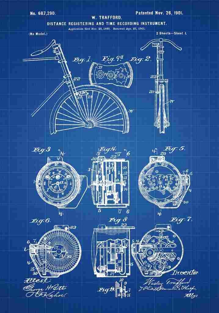 Patent Blueprint Distance TimeRecordingInstrument blue A4 Photo Print