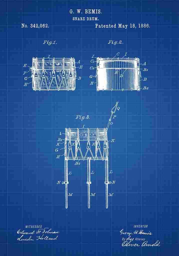 Patent Blueprint Drum blue A4 Photo Print