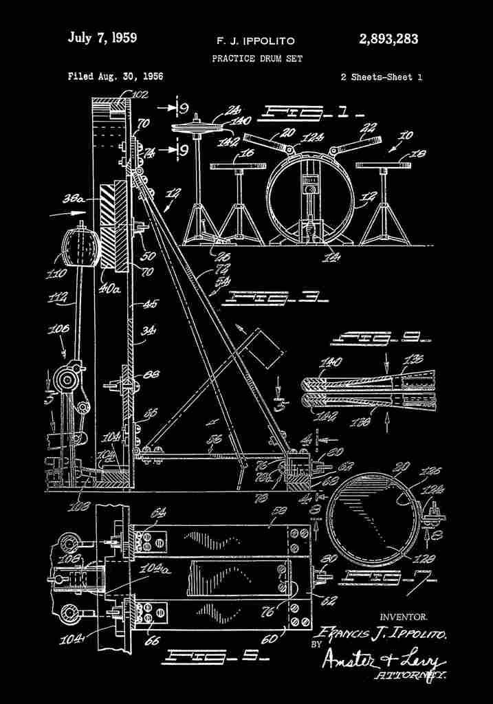 Patent Blueprint Drumkit black A4 Photo Print