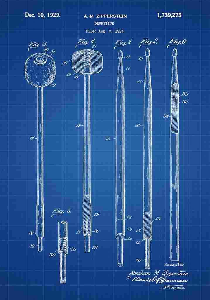 Patent Blueprint Drumstick blue A4 Photo Print
