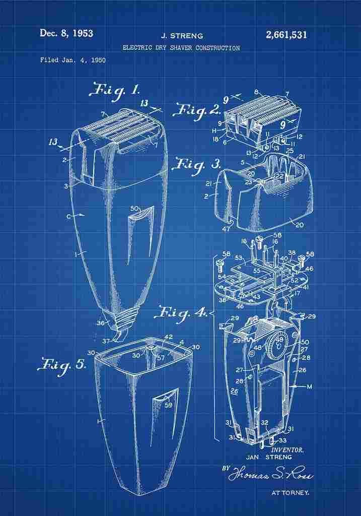 Patent Blueprint ElectricShaver blue A4 Photo Print