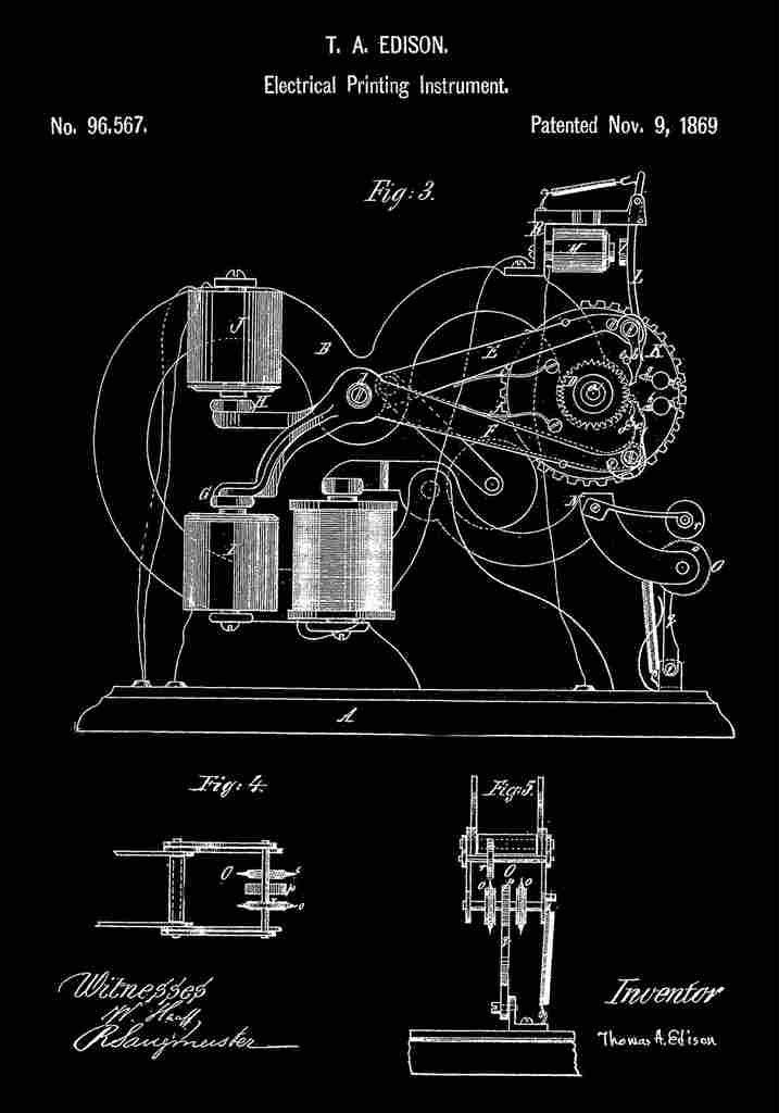 Patent Blueprint ElectricalPrintingInstrument black A4 Photo Print