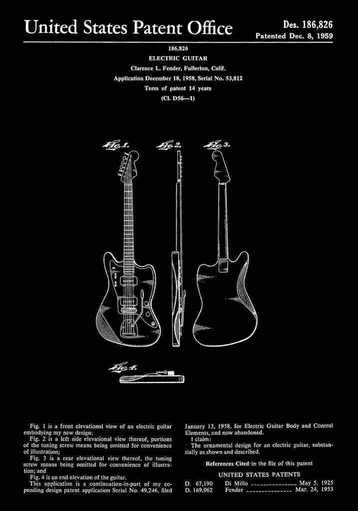 Patent Blueprint FenderElectricGuitar black A4 Photo Print