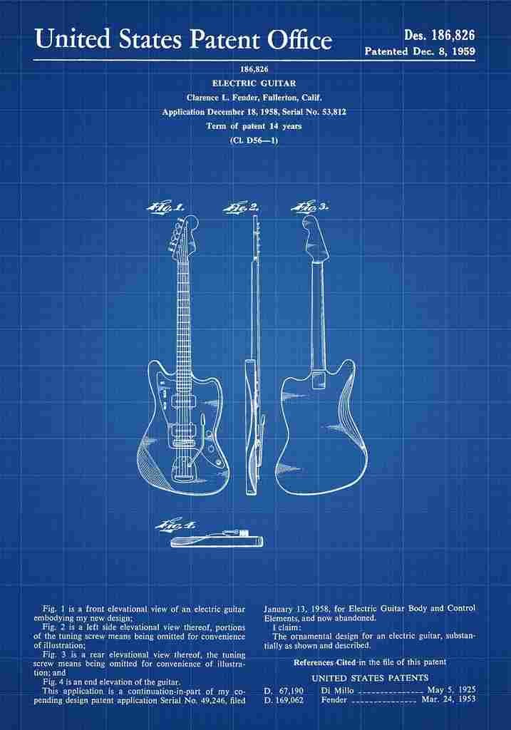 Patent Blueprint FenderElectricGuitar blue A4 Photo Print