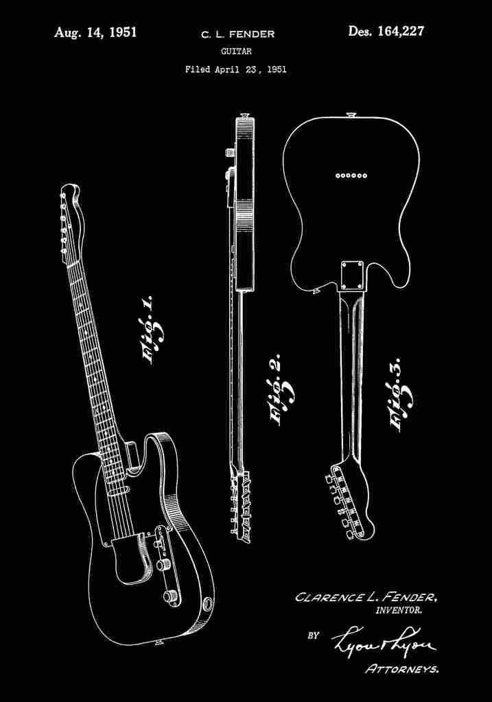 Patent Blueprint FenderGuitar black A4 Photo Print