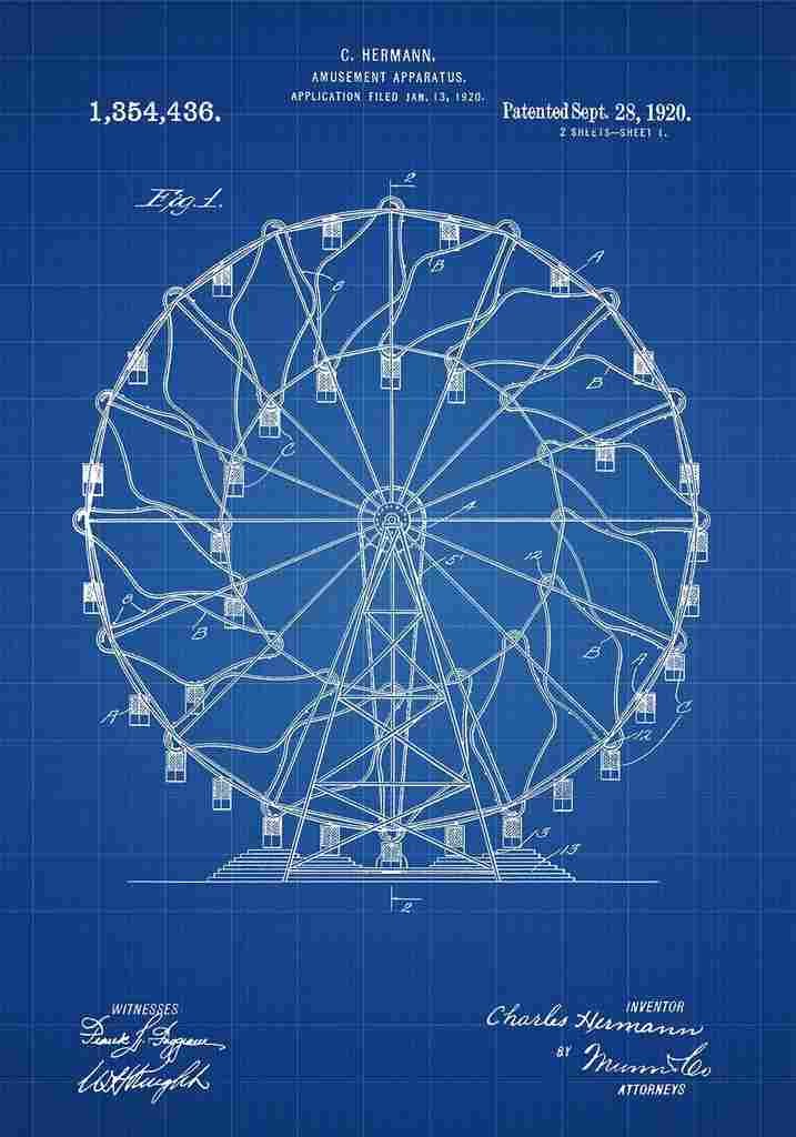 Patent Blueprint FerrisWheel blue A4 Photo Print