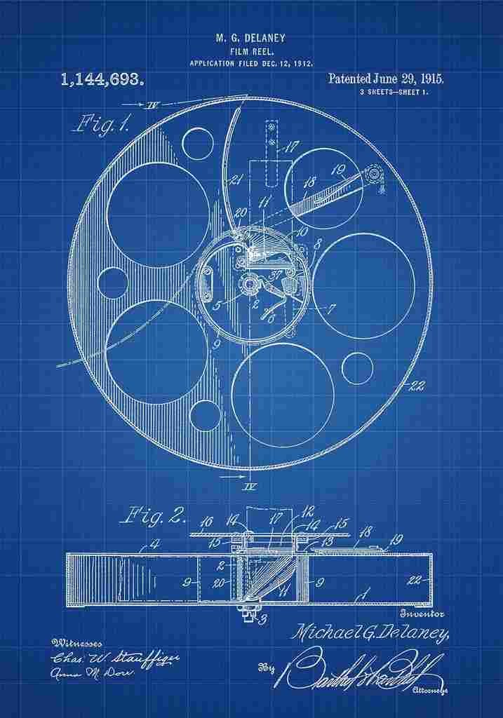 Patent Blueprint Film Reel blue A4 Photo Print