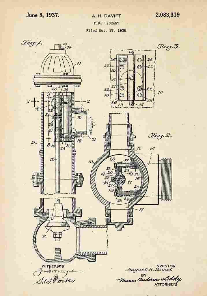 Patent Blueprint FireHydrant A4 Photo Print