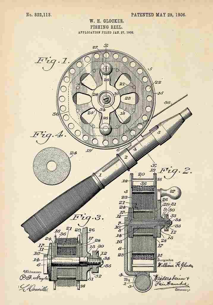 Patent Blueprint FishingReel A4 Photo Print
