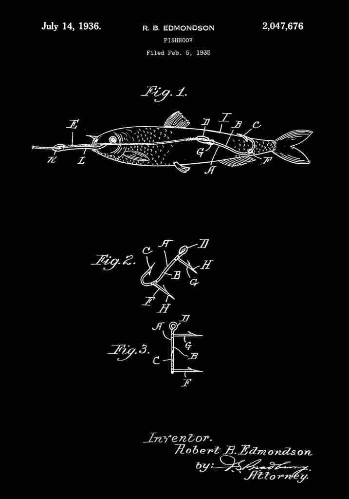 Patent Blueprint FishingRod black A4 Photo Print
