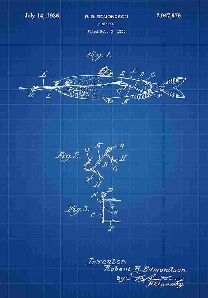 Patent Blueprint FishingRod blue A4 Photo Print