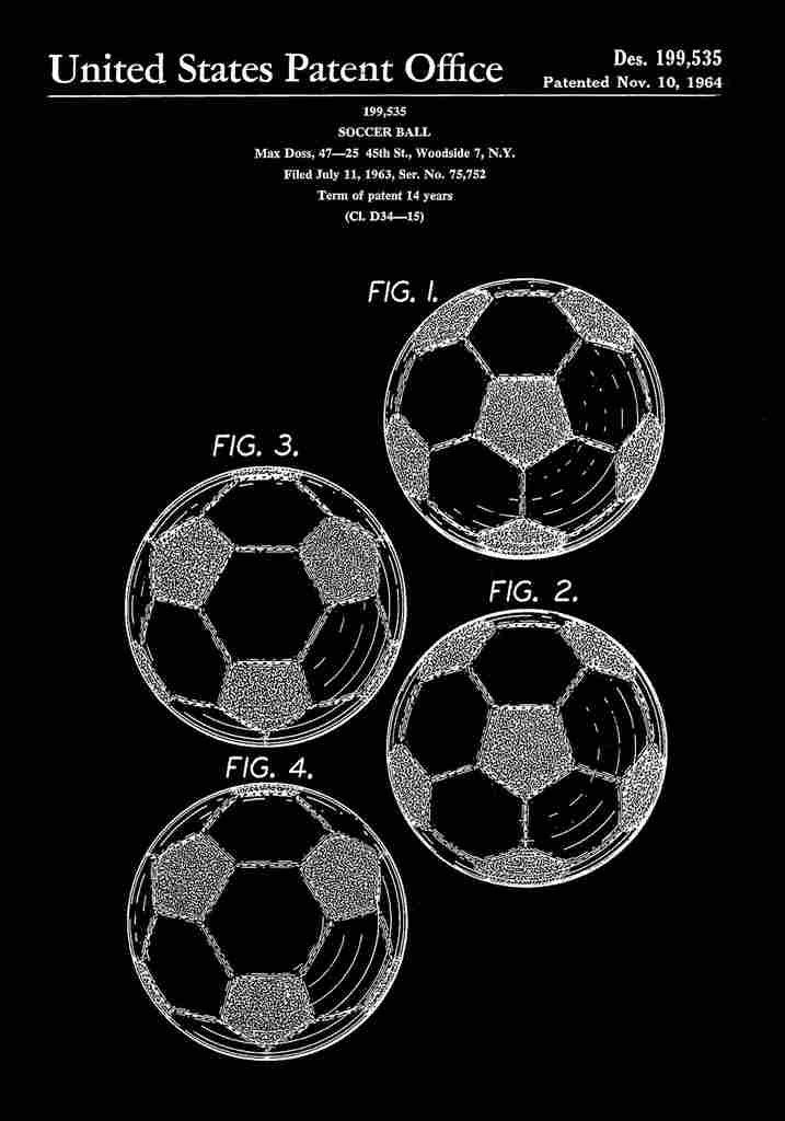 Patent Blueprint Football black A4 Photo Print