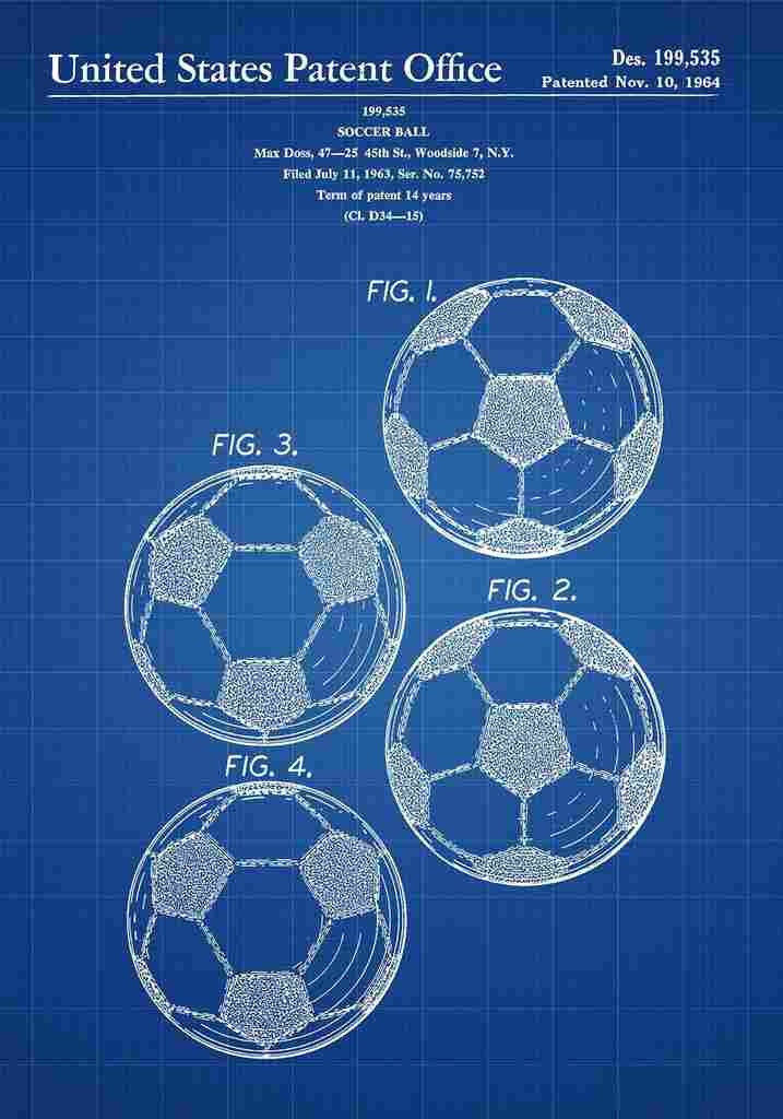 Patent Blueprint Football blue A4 Photo Print