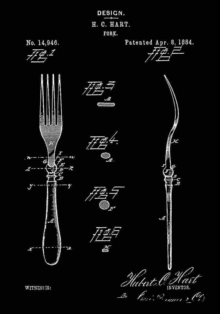 Patent Blueprint Fork black A4 Photo Print
