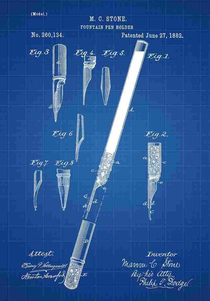 Patent Blueprint FountainPen blue A4 Photo Print
