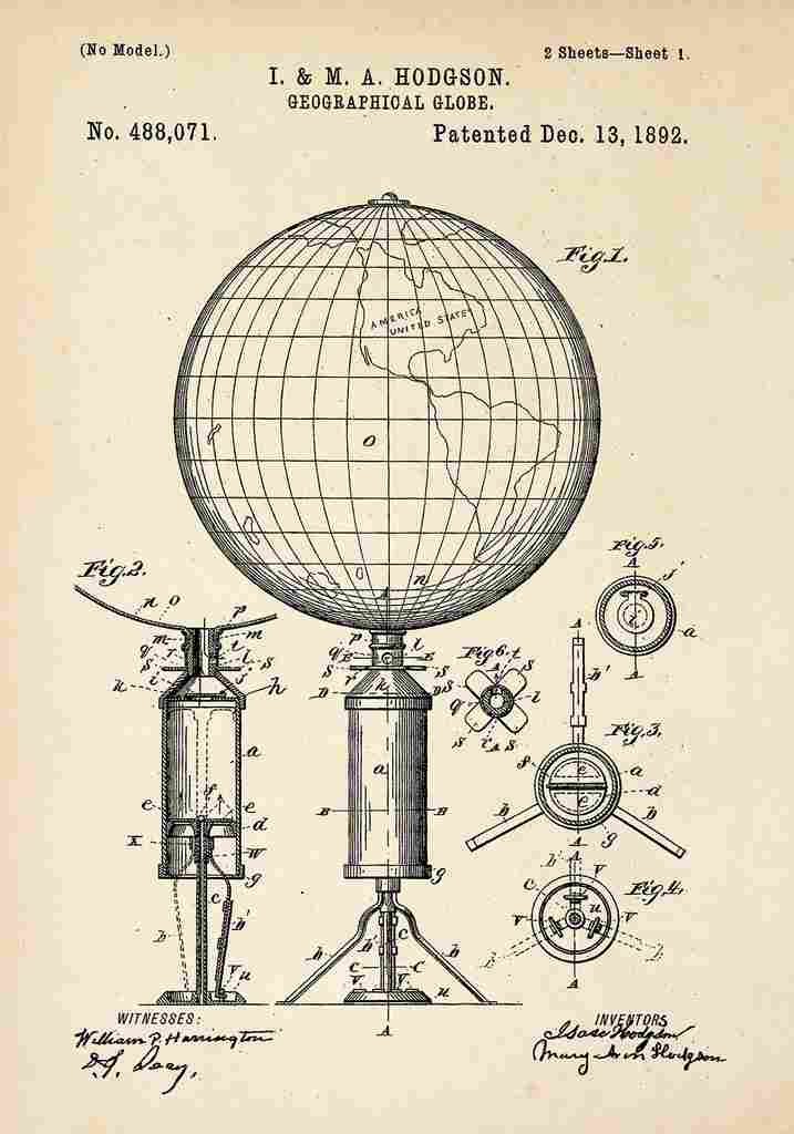 Patent Blueprint Globe A4 Photo Print