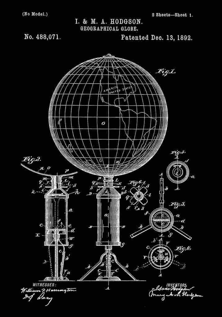Patent Blueprint Globe black A4 Photo Print