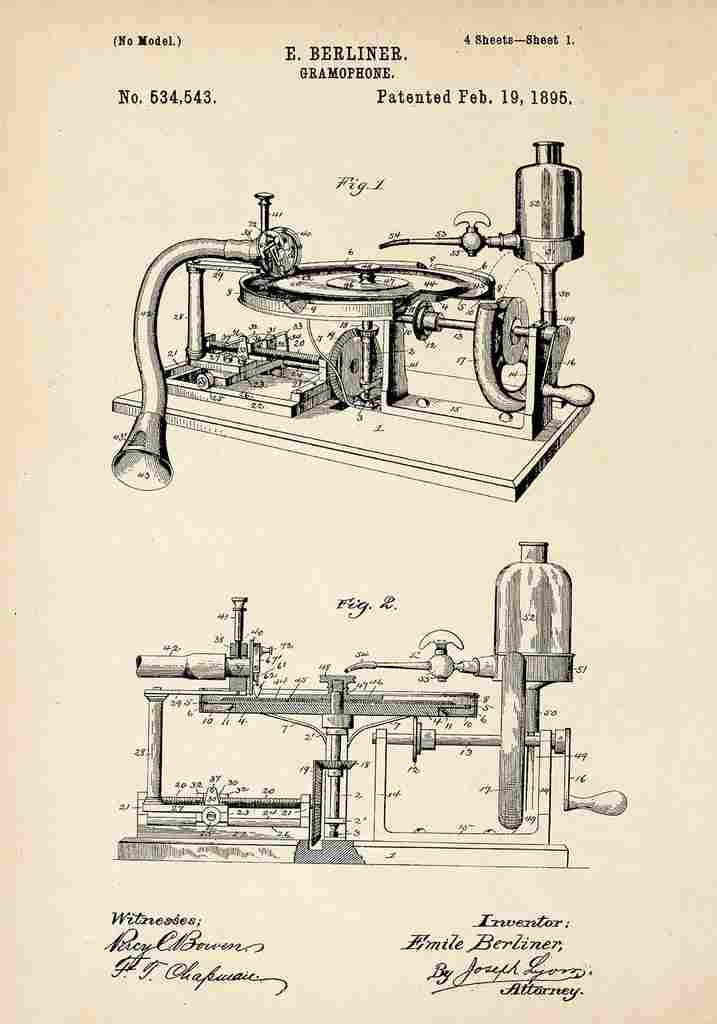 Patent Blueprint Gramophone A4 Photo Print