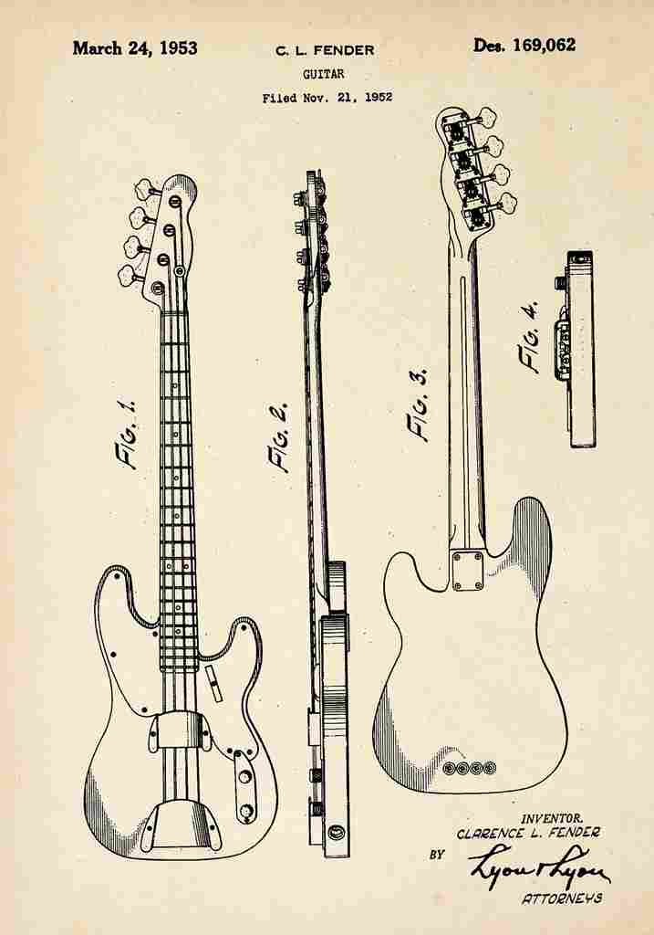 Patent Blueprint Guitar (2) A4 Photo Print