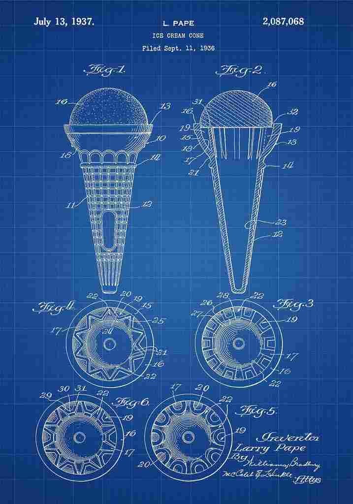 Patent Blueprint IceCreamCone blue A4 Photo Print
