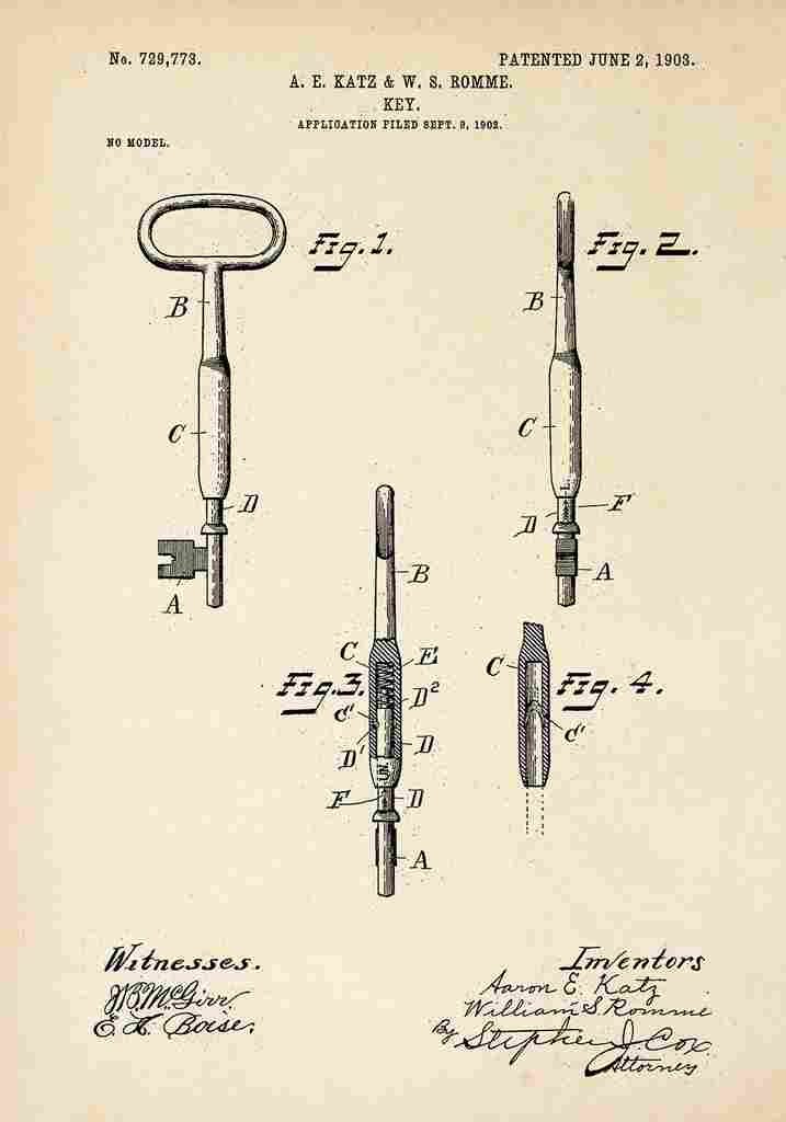 Patent Blueprint Key A4 Photo Print