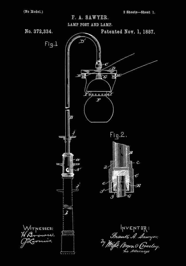 Patent Blueprint LampPost black A4 Photo Print