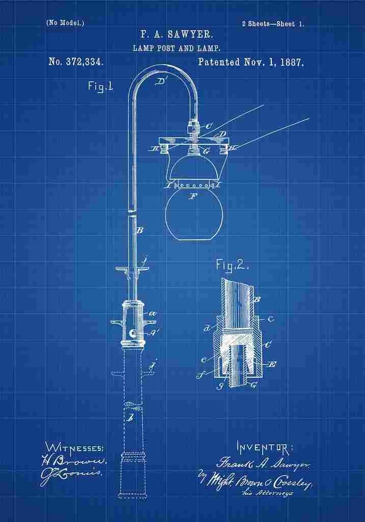 Patent Blueprint LampPost blue A4 Photo Print