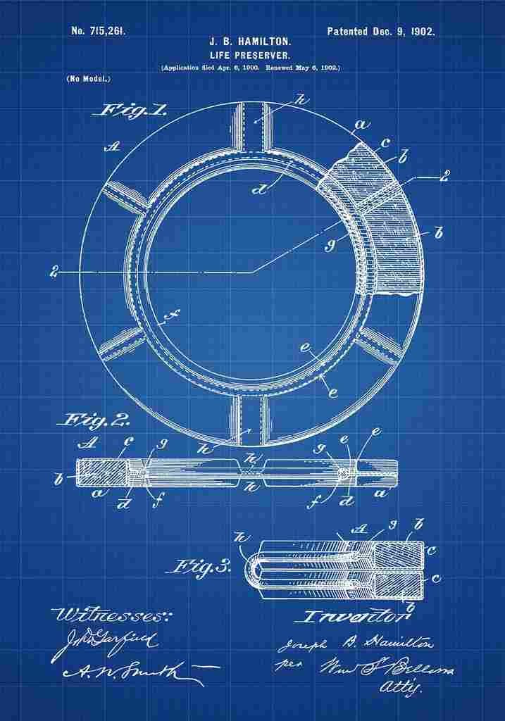 Patent Blueprint LifeRing blue A4 Photo Print