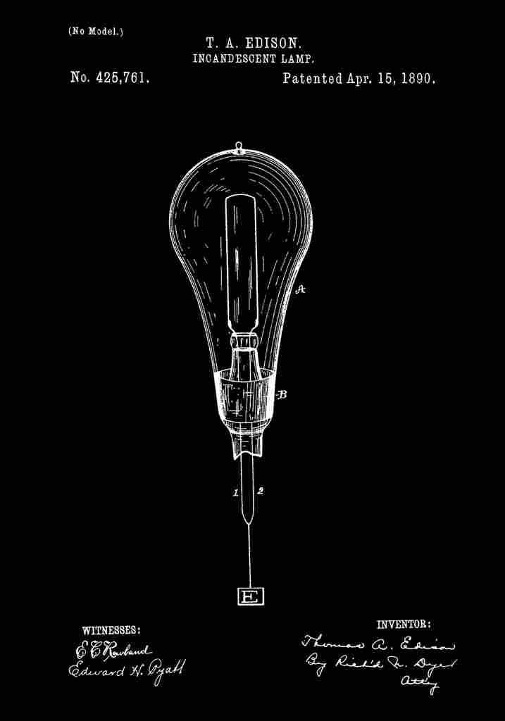 Patent Blueprint LightBulb black A4 Photo Print