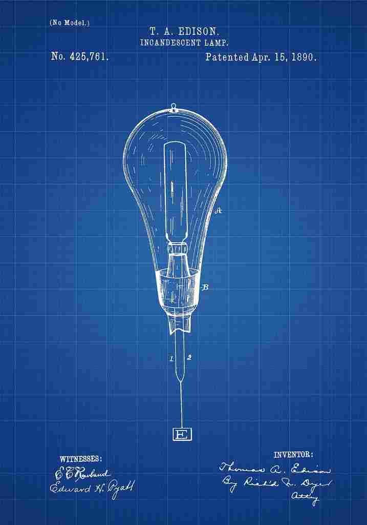 Patent Blueprint LightBulb blue A4 Photo Print