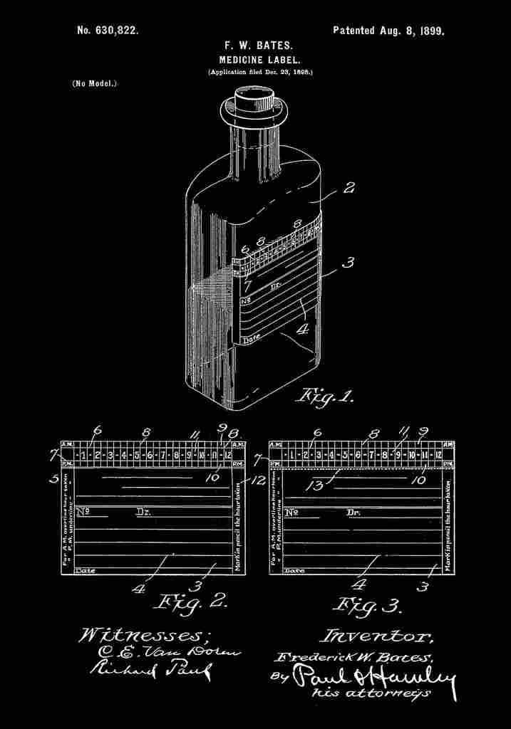 Patent Blueprint MedicineBottle black A4 Photo Print