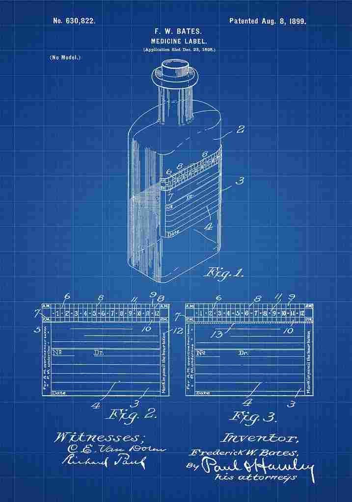 Patent Blueprint MedicineBottle blue A4 Photo Print