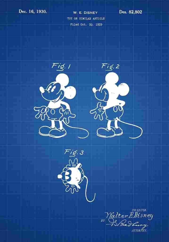 Patent Blueprint MickyMouse blue A4 Photo Print