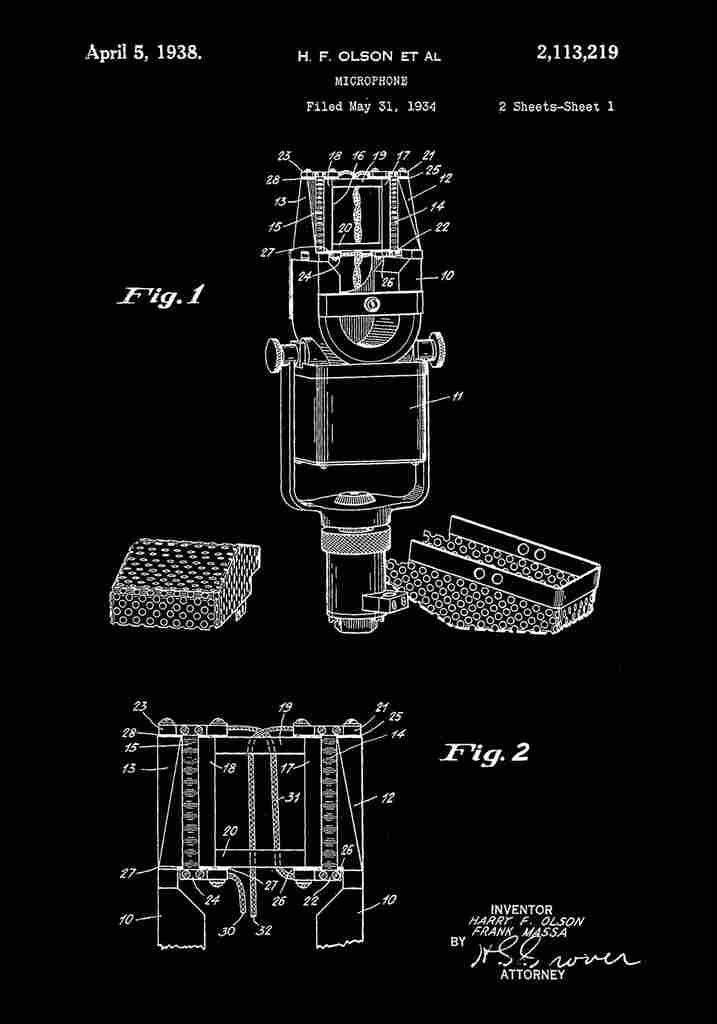 Patent Blueprint Microphone black A4 Photo Print