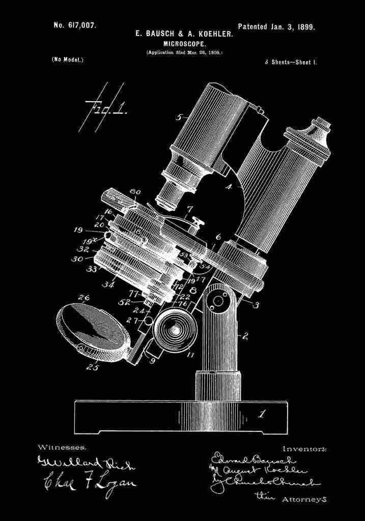 Patent Blueprint Microscope black A4 Photo Print